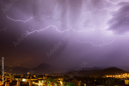 Lightning in Olot, La Garrotxa, Girona, Catalonia, Spain