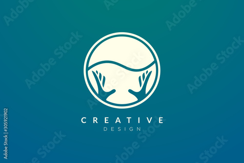 Combined design of hand shape and water silhouette. Minimalist and simple vector illustration of a logo and icon
