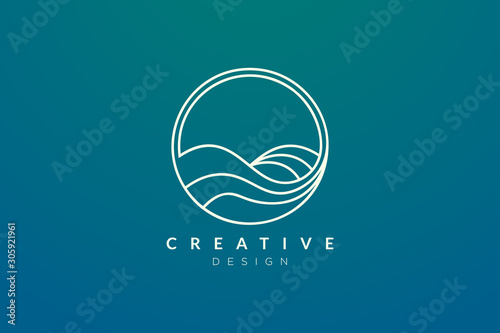 Ocean waves in a circle. Minimalistic and simple vector design. © Murnifine