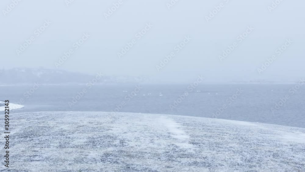 Time-lapse of A Winter Landscape By The Sea. Wind And Snow. Location: Southern Sweden, Scandinavia. January Of 2019. Time-lapse of A Winter Landscape By The Sea. Wind And Snow. Location: Southern Sweden, Scandinavia. January Of 2019.