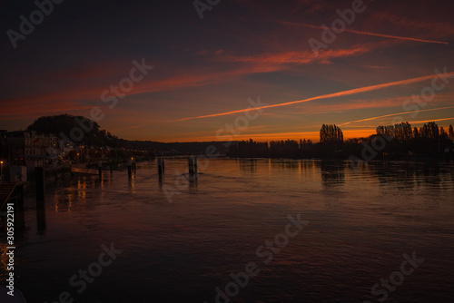 Walk on a boat at sunset on the French river Senna around Paris