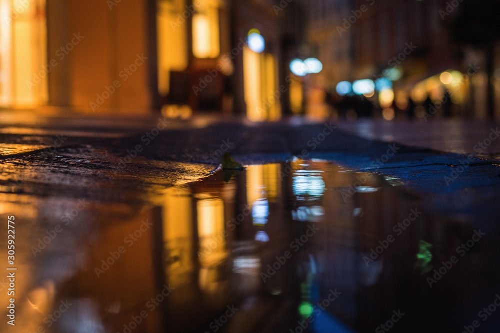 Streets of the French city of Menton with rain