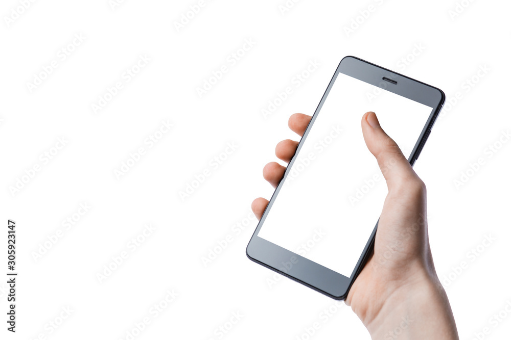 smartphone in hands isolated on white background