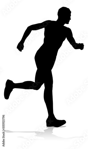 Silhouette runner in a race track and field event