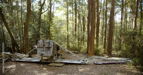 Plane wreckage of VH-RYU Cessna 172D Skyhawk in the Watagans State Forest, New South Wales, Australia photo