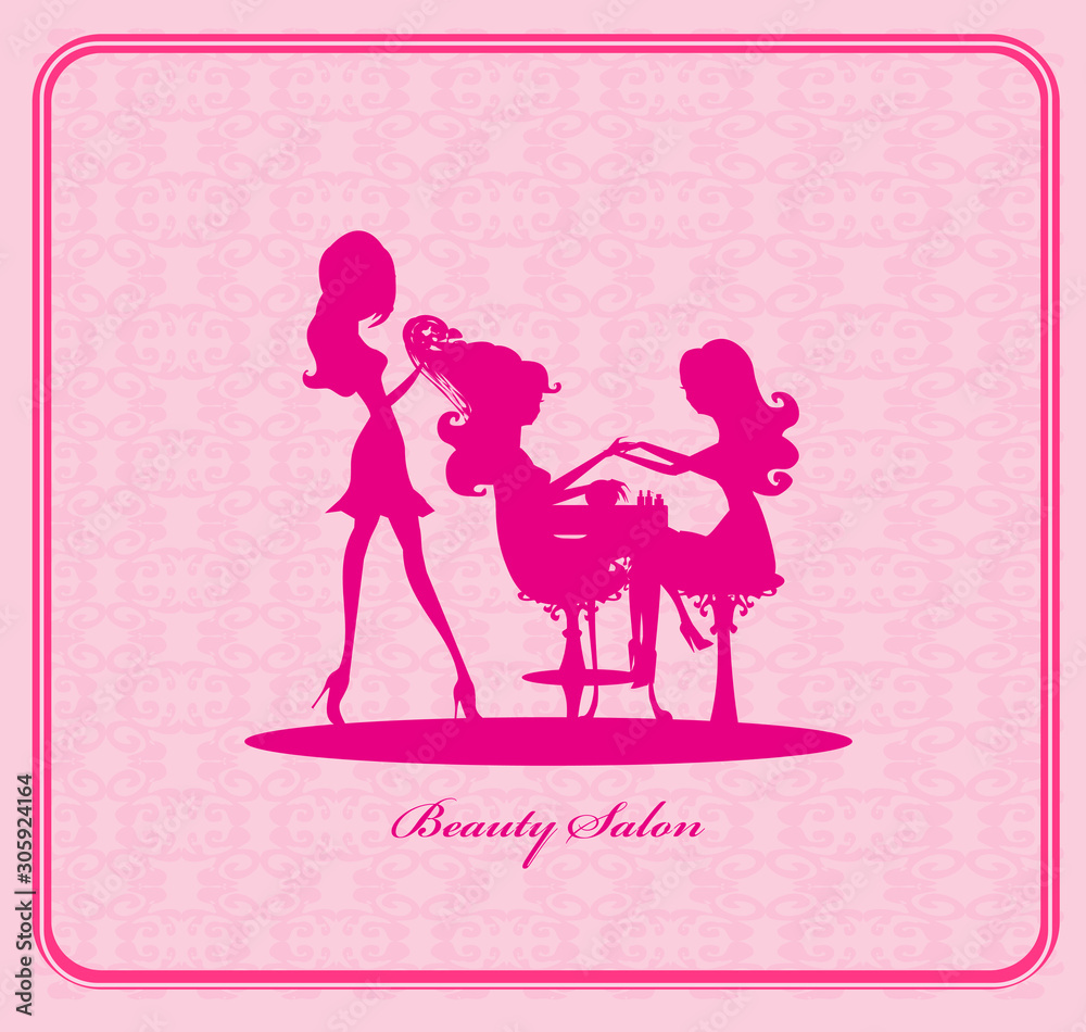 girl in a beauty salon, manicure and hairdresser card