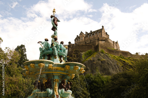 Ross Fountain and Edinburgh Castle in Edinburgh , Scotland photo