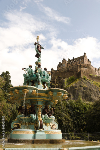 Ross Fountain and Edinburgh Castle in Edinburgh , Scotland photo