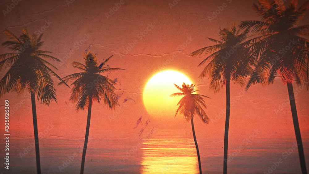 sunset on the beach 3d paint