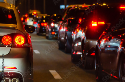 cars in traffic jam at night © khunkornStudio