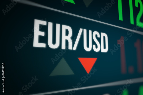 Currency Exchange on LED Display. Strength and Power Down of The Euro Member Countries (EUR)