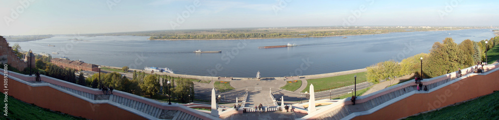 Panorama of the Chkalov stairs in the summer in Nizhny Novgorod