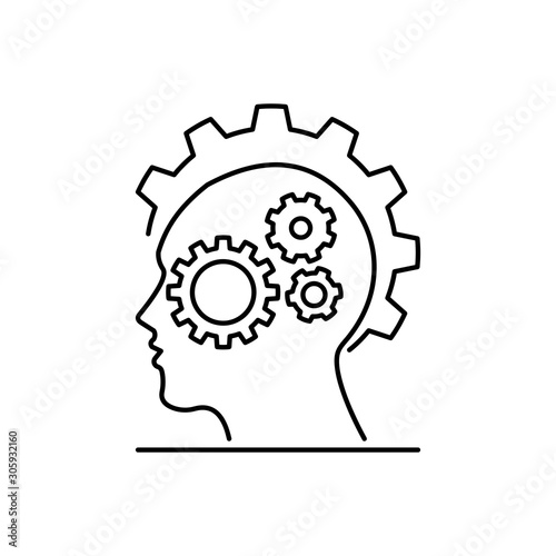 Concept of Artificial Intelligence and Machine Learning. Outline thin line flat illustration. Isolated on white background. 