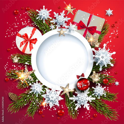 Festive background with gift boxes and decor