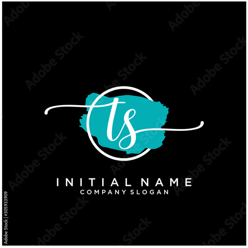 TS Initial handwriting logo design with brush circle. Logo for fashion,photography, wedding, beauty, business photo