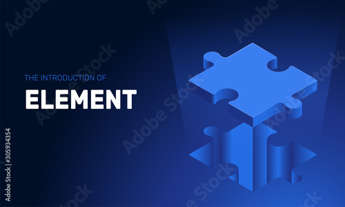 isometric vector image on a deep blue background, puzzle piece flying out of a hole, business element