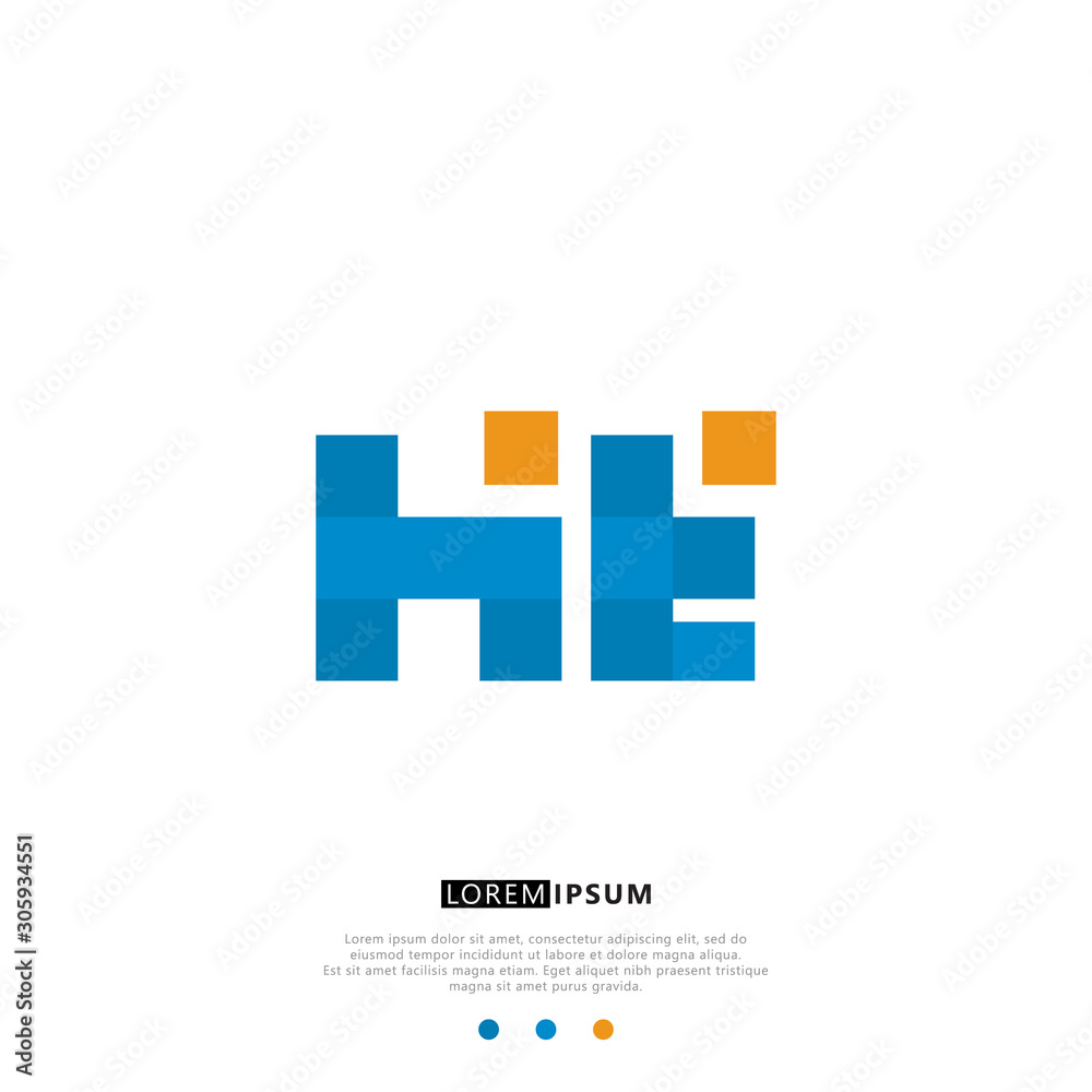 HE H E Logo Monogram with Blue and yellow Colors. modern letter logo design HE H E Logo Monogram with Blue and yellow Colors. modern letter logo design