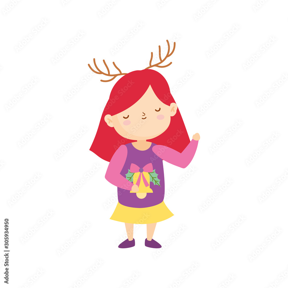 merry christmas cute little girl with deer horns merry christmas cute little girl with deer horns