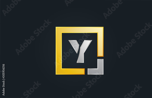 gold silver metal letter Y alphabet logo design icon for business
