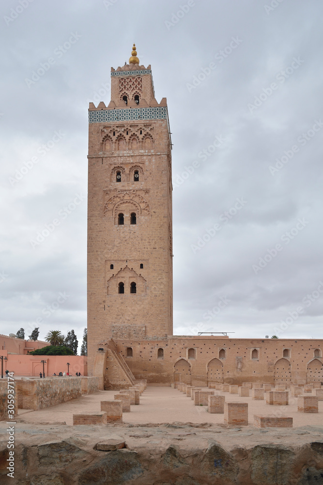 Koutoubia Mosque on a cloudy day in autumn, Marrackech, Morocco