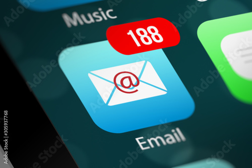E-mail App Icon with Notifications on Smart Phone Device