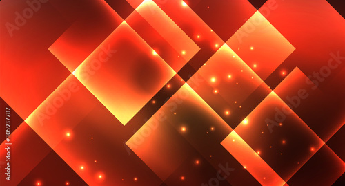 Shiny neon design square shape abstract background. Retro vector abstract design banner template