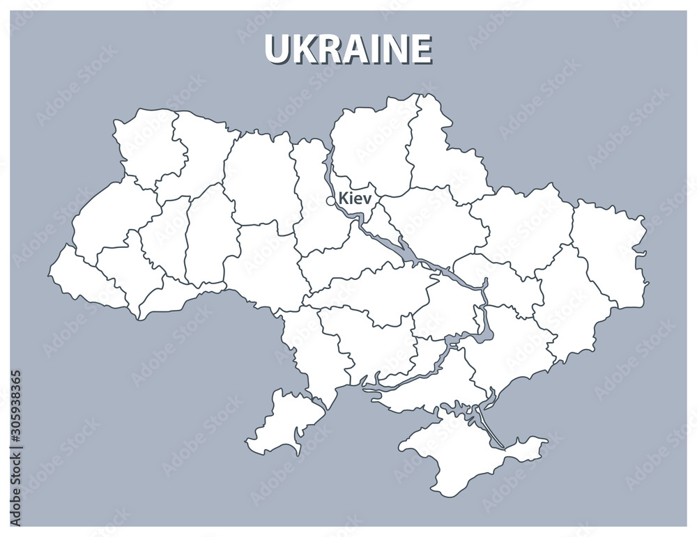 Obraz premium Map of Ukraine, detailed outline of the country on a gray background.