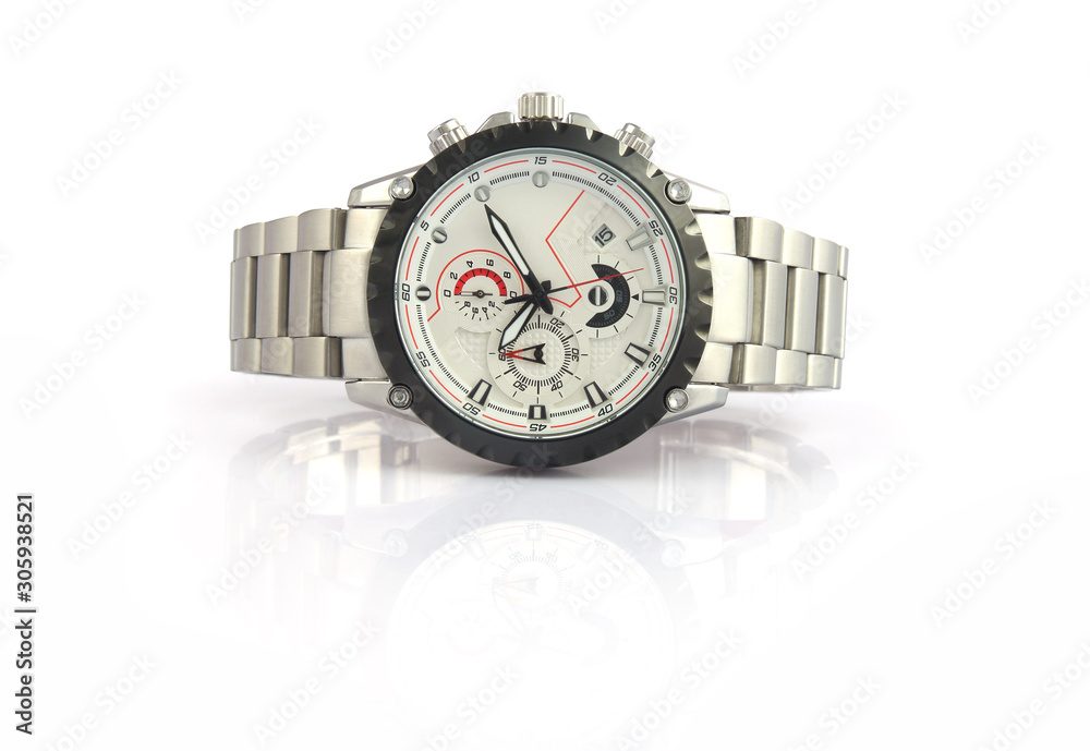 Men's wrist metal watch on white background Men's wrist metal watch on white background