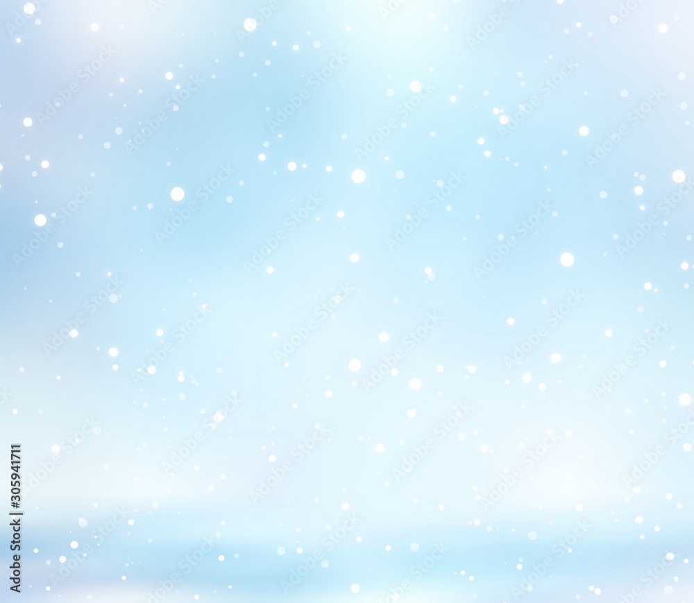 Snowfall and snowdrifts empty background. Winter blue defocused illustration. Blurred texture. Abstract pattern.
