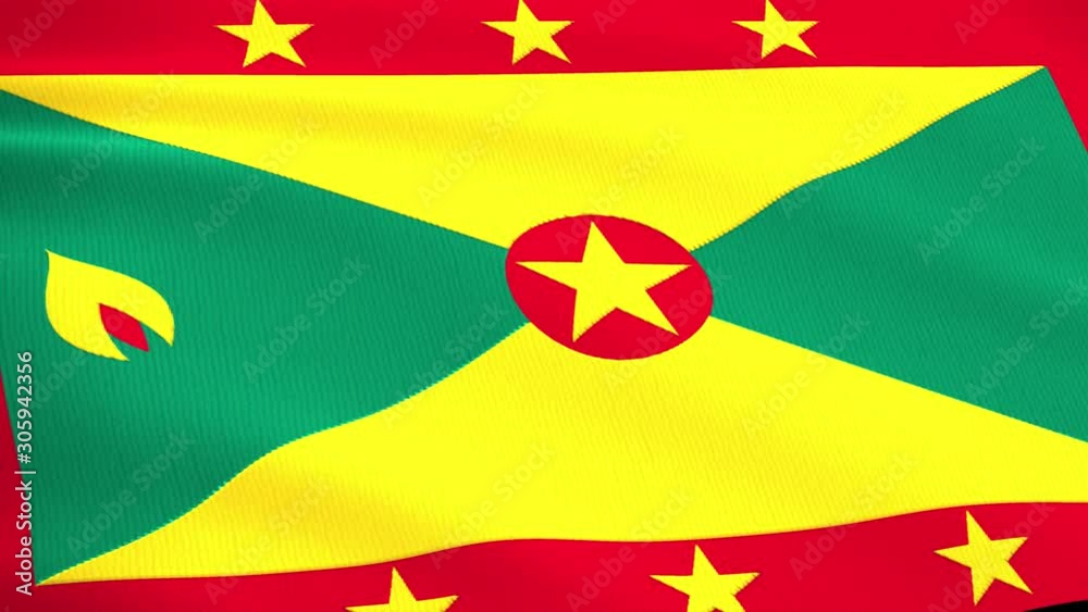 Grenada flag flying in the wind close-up Grenada flag flying in the wind close-up