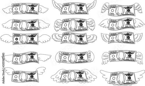 Feathered Deformed 100 dollors note outline set