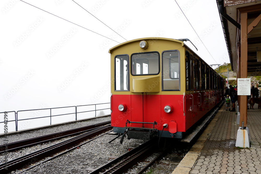 Swiss train on mountain top