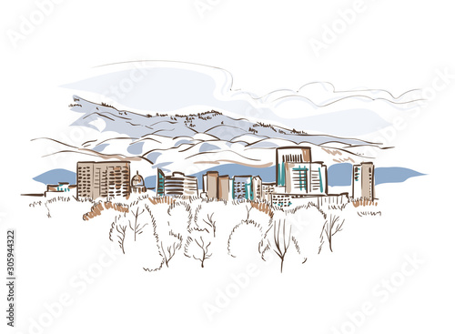 Boise Idaho vector sketch line usa landscape hand drawn