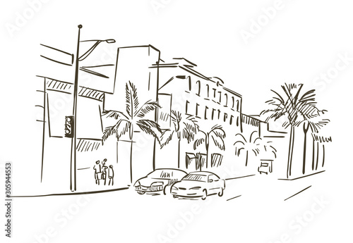 California Los Angeles vector sketch line usa landscape hand drawn