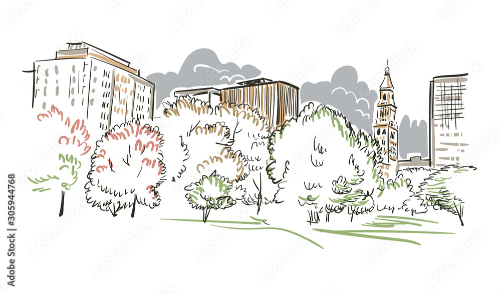 Obraz premium Connecticut Hartford vector sketch line usa landscape hand drawn