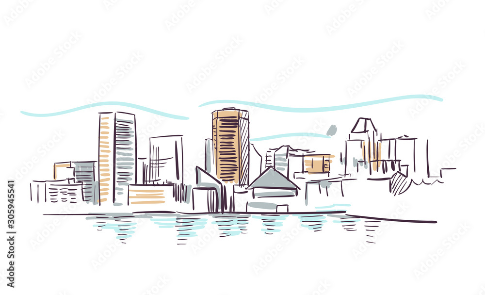 Baltimore Maryland usa America vector sketch city illustration line art ...