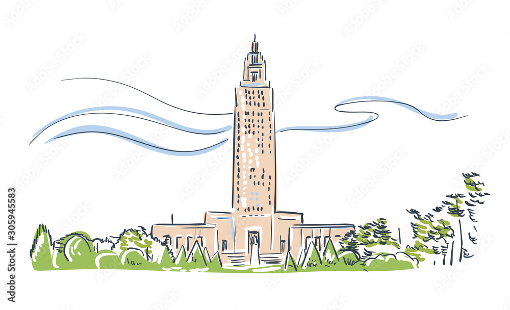 Baton Rouge Louisiana usa America vector sketch city illustration line art