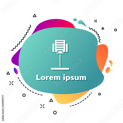White Music stand icon isolated on white background. Musical equipment. Abstract banner with liquid shapes. Vector Illustration