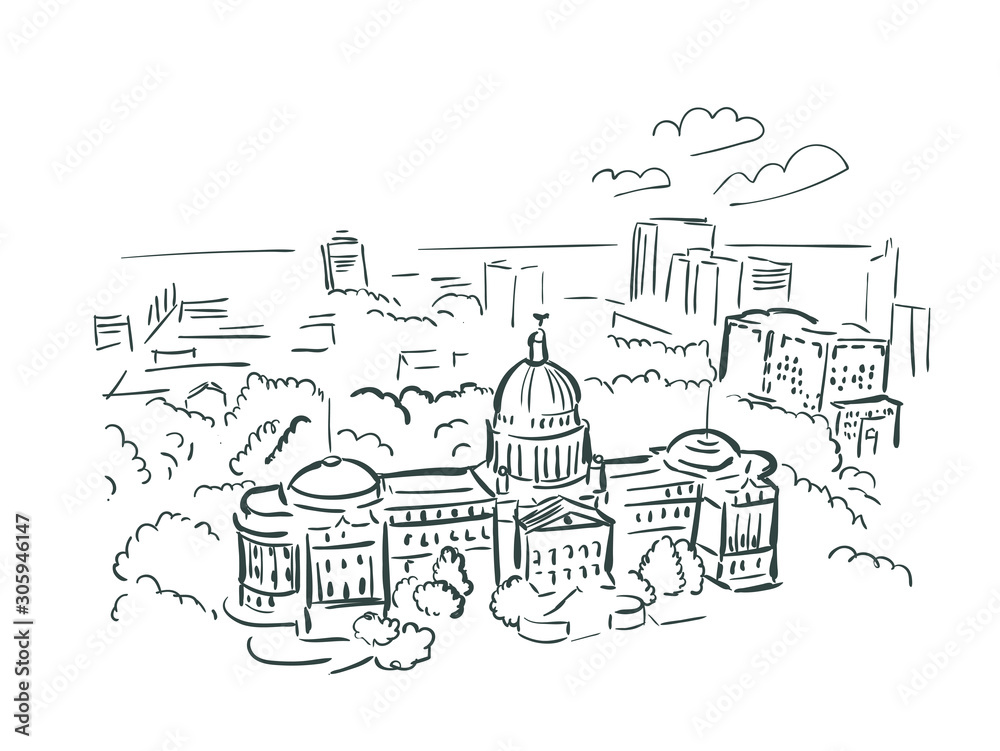 Jackson Mississipi usa America vector sketch city illustration line art