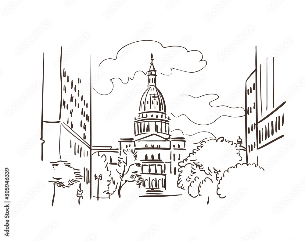 Lansing Michigan usa America vector sketch city illustration line art