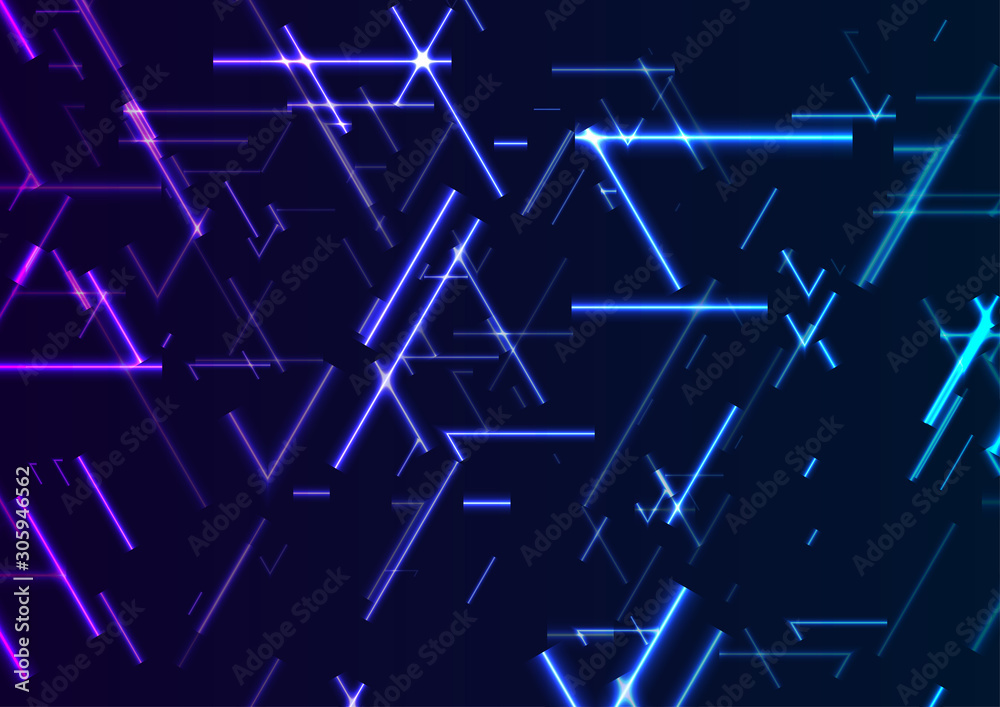 Blue and purple neon laser lines abstract tech background. Vector futuristic design Blue and purple neon laser lines abstract tech background. Vector futuristic design