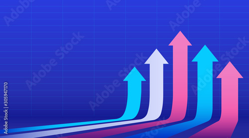 Five arrows moving up. Abstract financial chart with uptrend line arrows graph go up. Vector illustration.