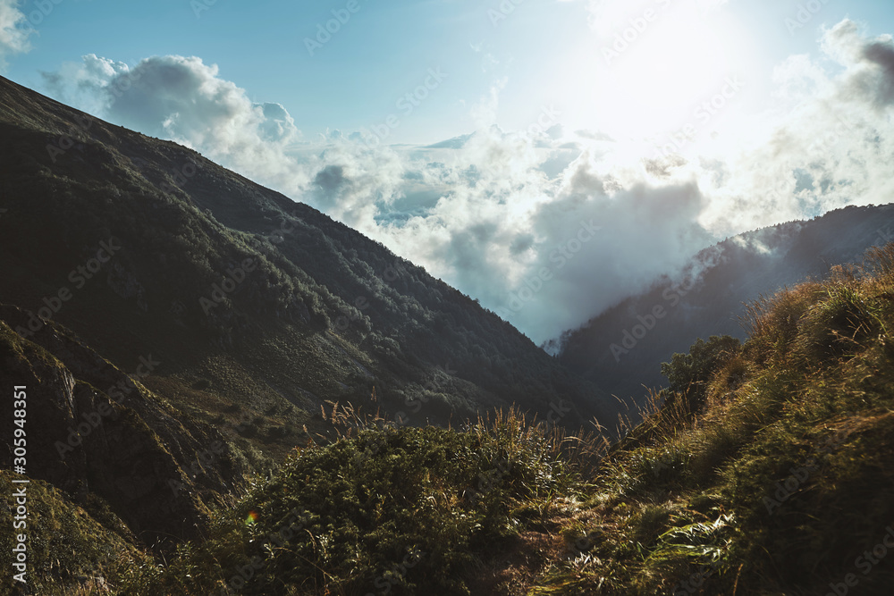 Beautiful landscape of Alpine meadows in the Caucasus mountains, nature reserve Sochi