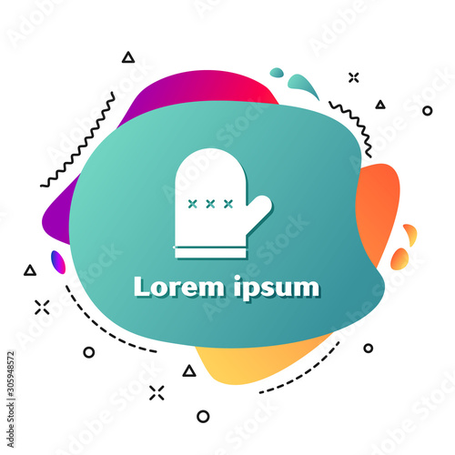 White Oven glove icon isolated on white background. Kitchen potholder sign. Cooking glove. Abstract banner with liquid shapes. Vector Illustration