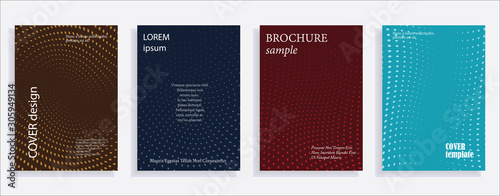 Minimalistic cover design templates. Set of layouts for covers of books, albums, notebooks, reports, magazines. Line halftone gradient effect, flat modern abstract design. Geometric mock-up texture.