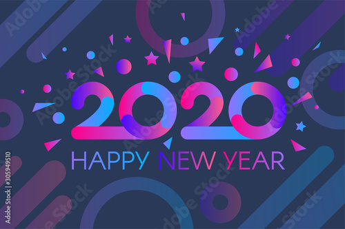 Colorful 2020 Happy New Year with Confetti Banner