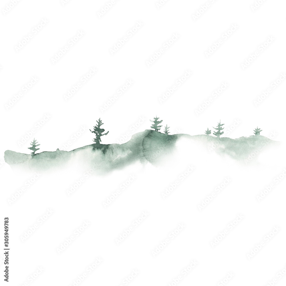 Watercolor brush Forest Pine Green plant Leaf