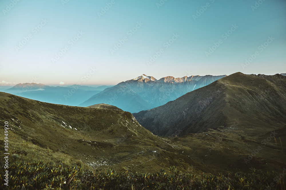 Beautiful landscape of Alpine meadows in the Caucasus mountains, nature reserve Sochi