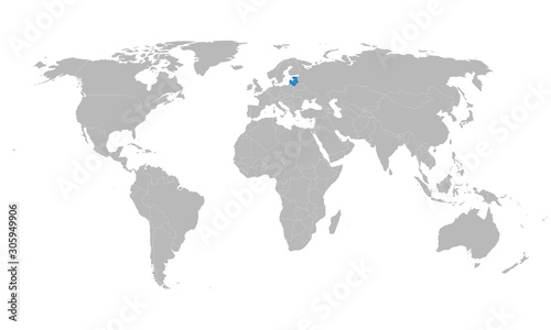 Baltic states highlighted blue on world map vector