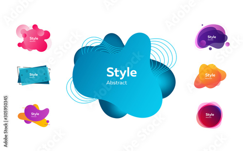Abstract modern composition set. Colorful multi layer shapes with sample text. Trendy minimal templates for presentations, banners, flyers and logos. Vector illustration